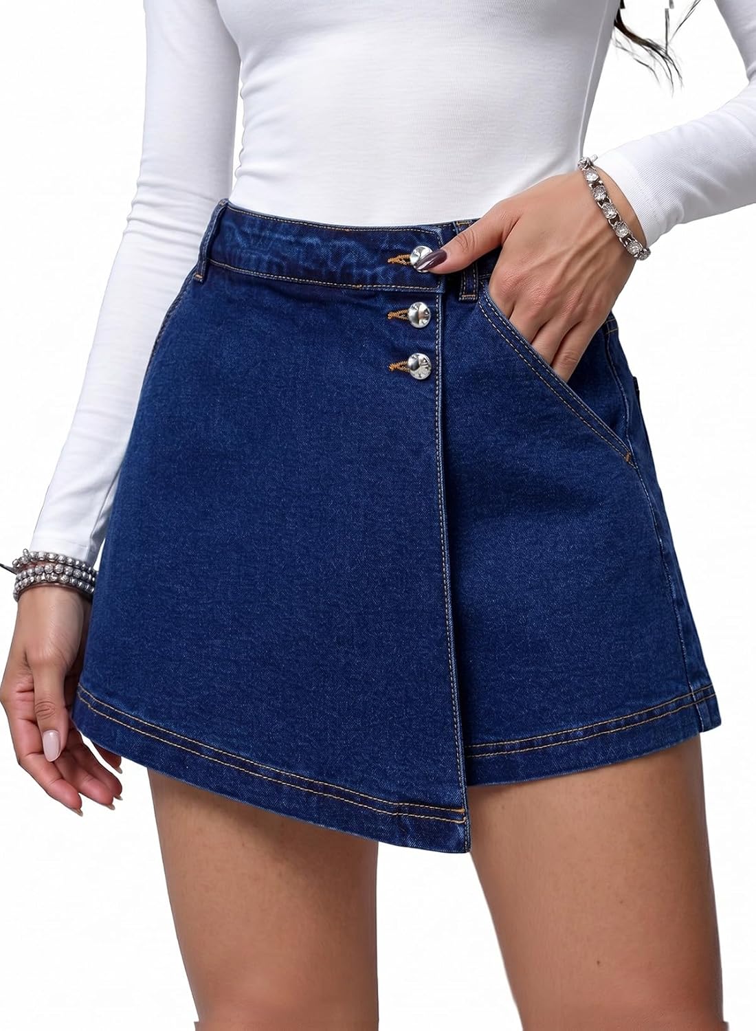 Dokotoo Skorts Shorts for Women Summer Button Fly High Waisted Denim Mini Skirt Stretchy Jean Shorts