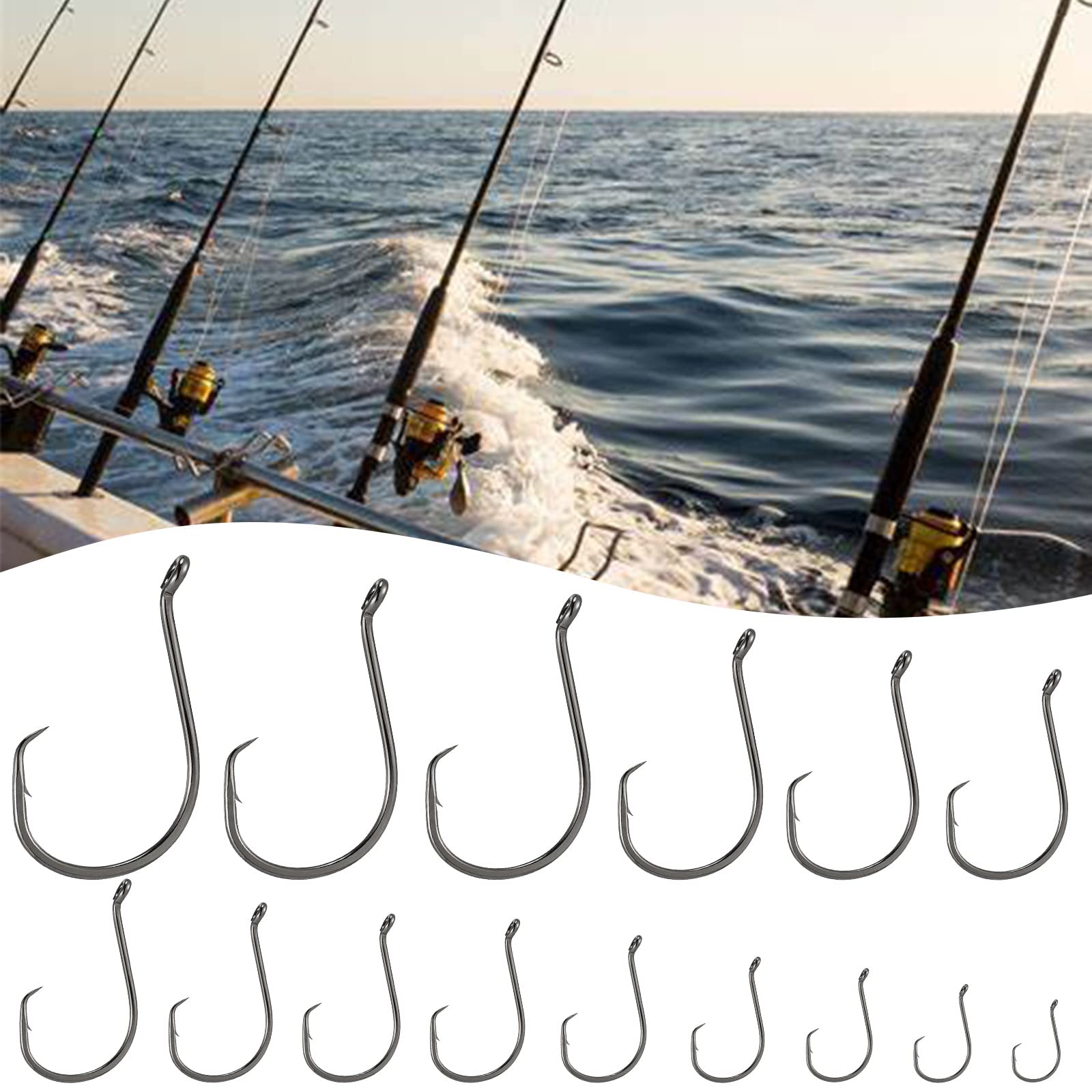 Dr.Fish 100 Stück Octopus Circle Hooks, Salzwasser & Süßwasser Angelhaken, #8-#10/0, Offset, Wels, Thunfisch, Striper, Snapper, Barschangeln