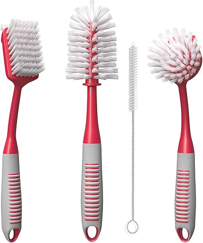 Miniatura 38 de Dish Brush Set of 5 with Holder - Kitchen Scrub Brushes with Non-Slip Long Handle for Cleaning, Scrubber, Dishwashing, Dishes, Bottles, Straws