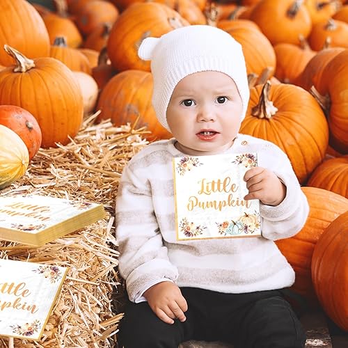 Miniatura 3 de 40 servilletas de calabaza pequeña, decoración de fiesta de baby shower, servilletas de papel floral de otoño para cumpleaños, baby shower, fiesta