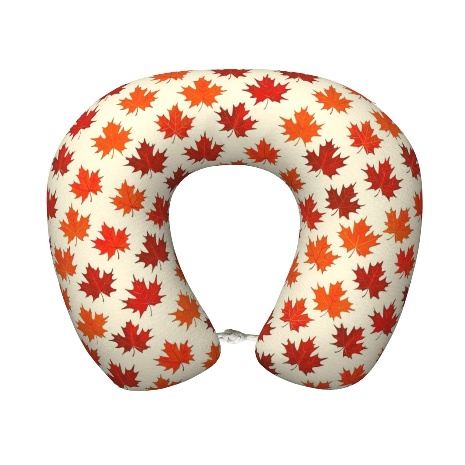 peiyeety Autumn Leaves Print Travel Pillow Memory Foam, Portable Neck Pillow for Airplane, Car and Office
