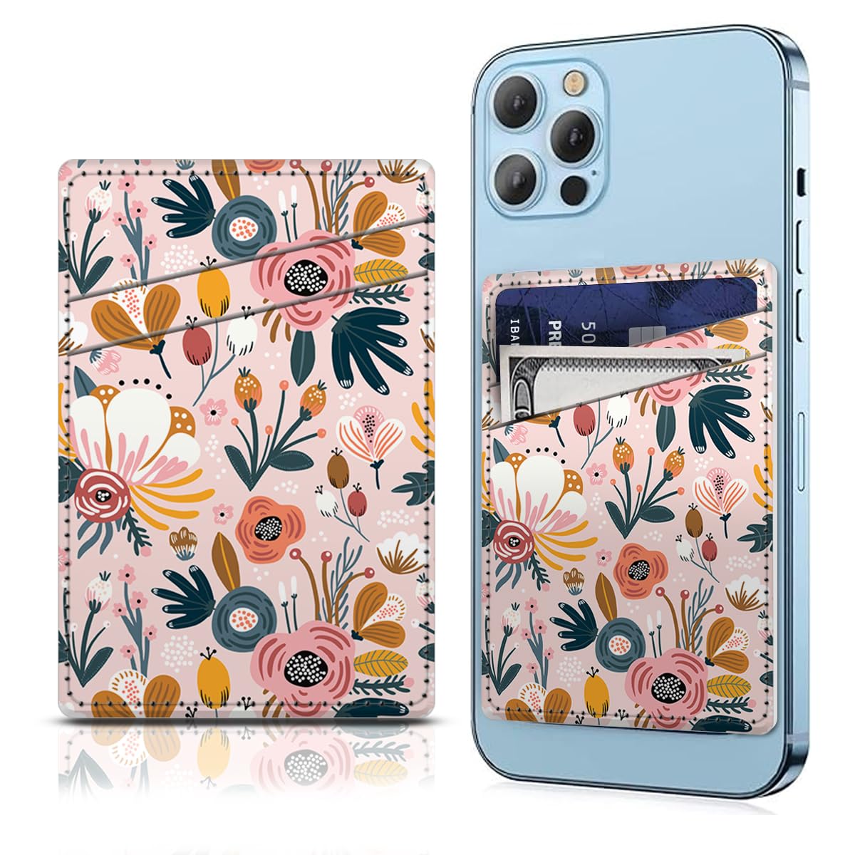 DAORJWL Phone Card Holder Leather, Dual Pocket Phone Wallet Adhesive Stick On, Cute Credit Card Pocket for Phone Case, Compatible with Most Phones,