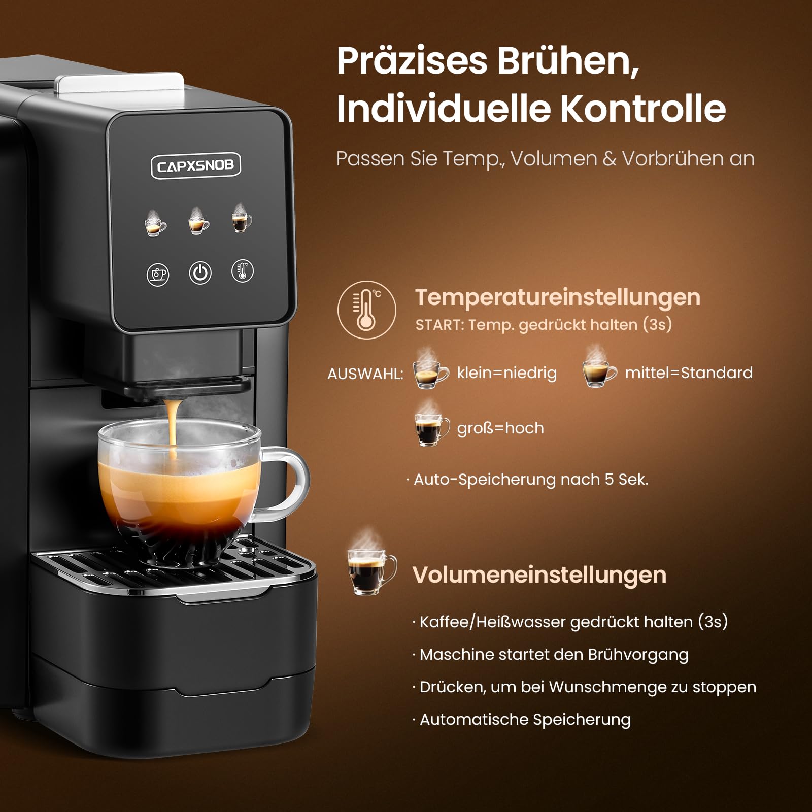 Casabar1 Kaffeepadmaschine für 44mm E.S.E. Pads, Touchscreen, 4 Getränke | 19 Bar Italienische Pumpe, Pre-Infusion, Einstellbare Temp. & Menge, Americano-Bypass, Espressomaschine für Zuhause & Büro