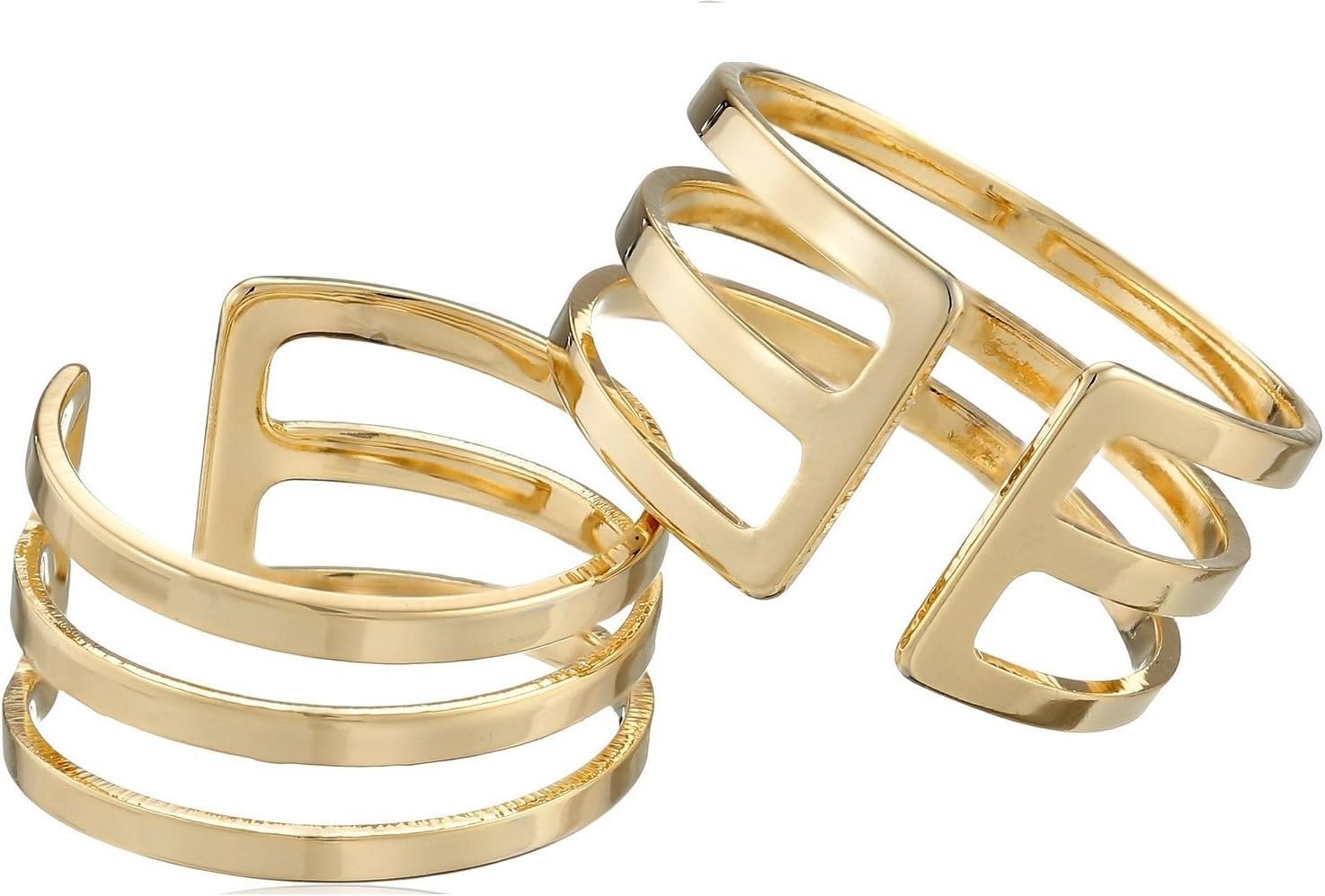 Silver & Gold Tone Double Layer 3 Row Lines Open Band Ring & Above the Knuckle Ring, Mid Ring & Band Ring (brass-plated-gold)