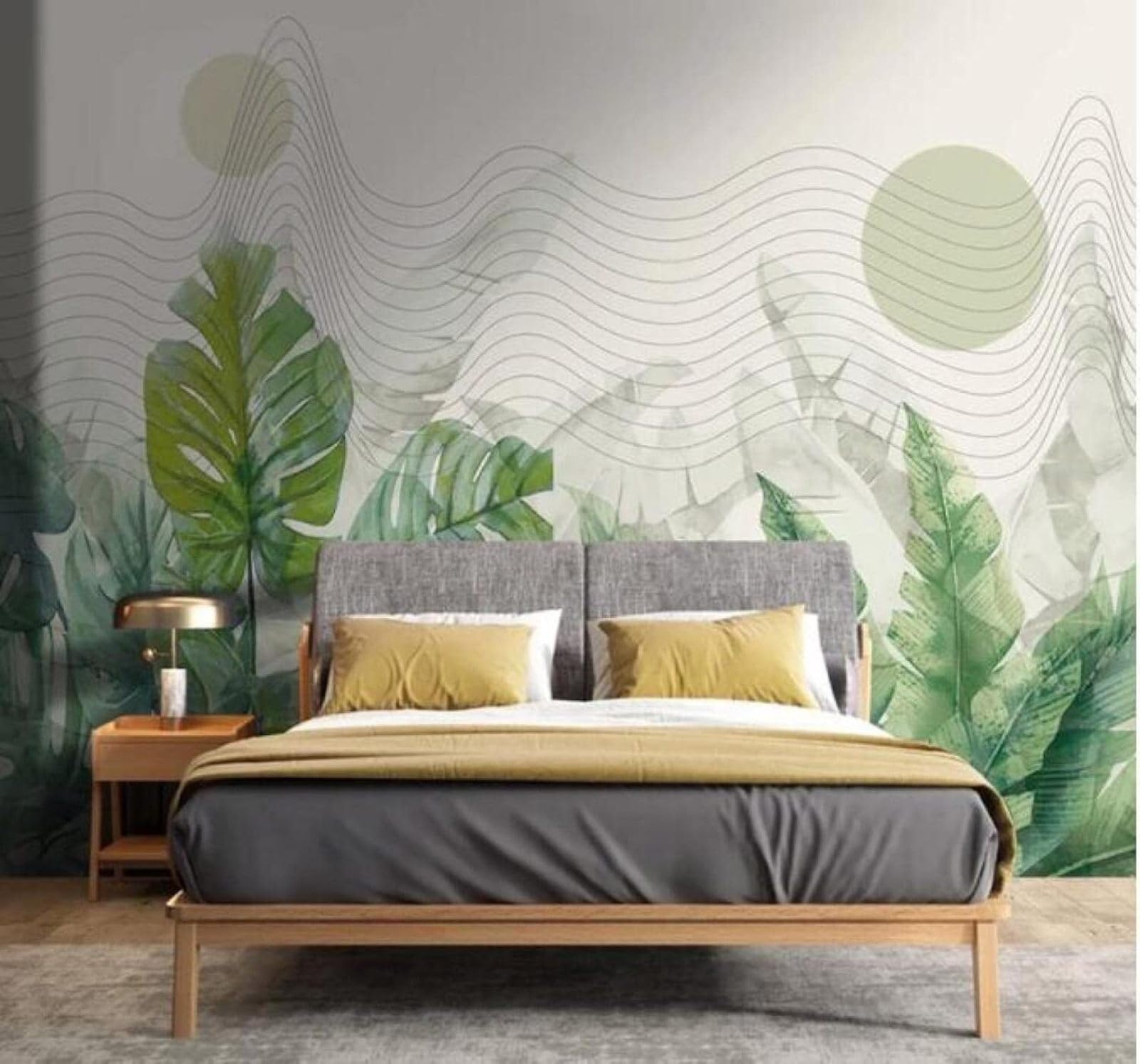 Xlming 250Cm×170Cm(B×H) Fresh Plants Banana Leaves Abstract Geometric 3D Wallpaper Luxury Home Dining Decor Paste Sofa Living Room The Wall For Bedroom Mural-250Cm×170Cm