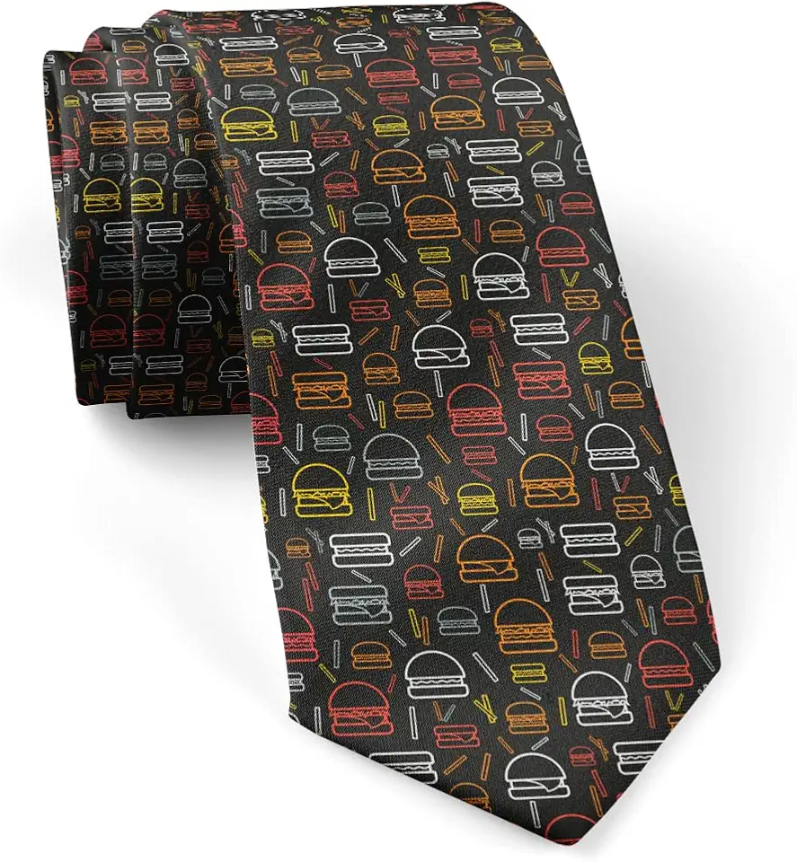 Gravata skinny slim fashion para homens, gravatas de conversação inovadoras (padrão colorido de hambúrgueres e batatas fritas), Conforme mostrado., G