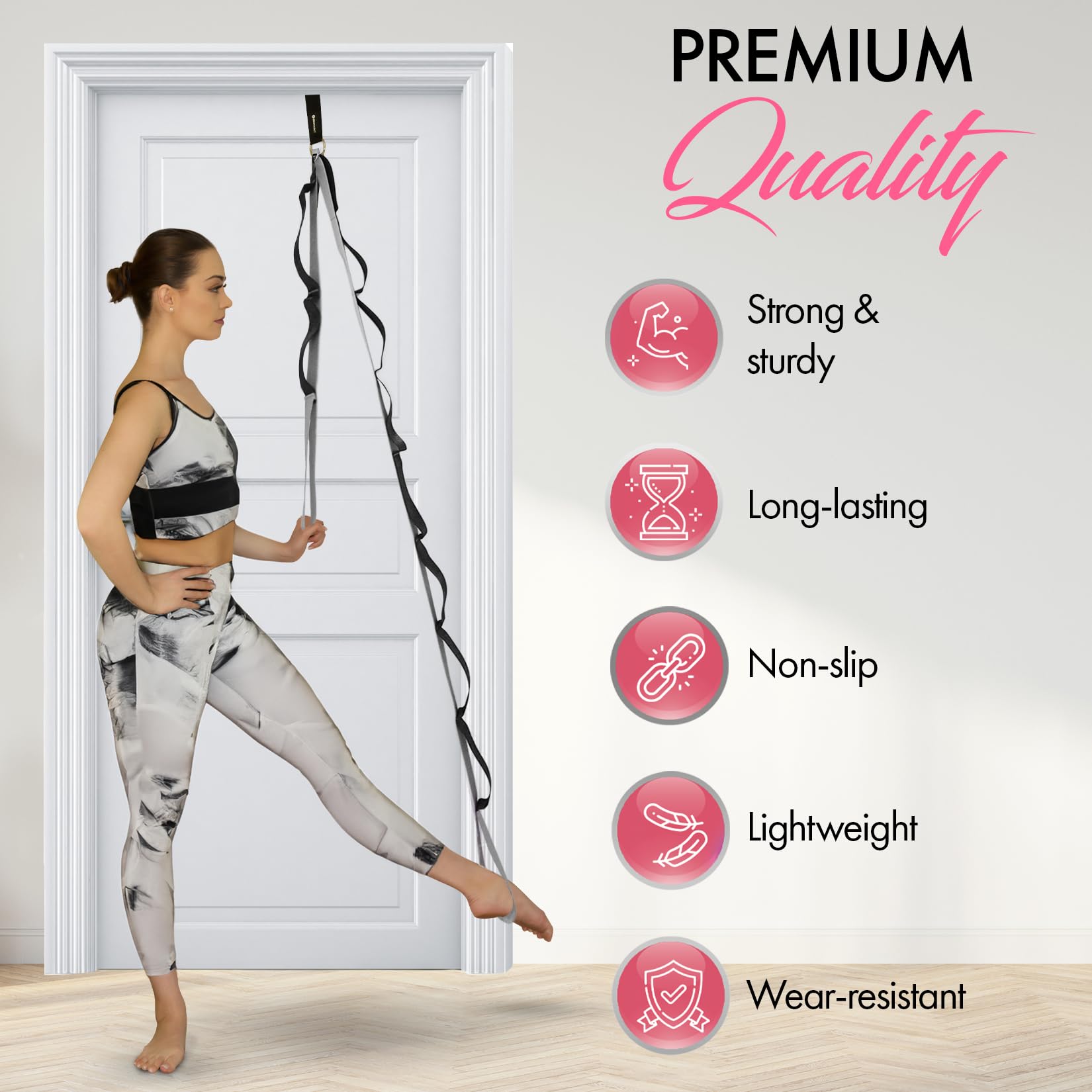 10-Loop Yoga Gurt mit Türanker - Stretchgurt für Flexibilität, tiefe Dehnung und verbesserte Balance - Perfektes Yoga-Zubehör für alle Fitnessstufen