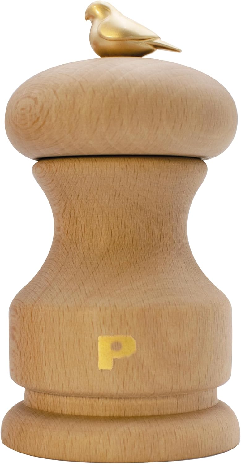 Bisetti Bird Pepper Mill Natural Beechwood Finish With Adjustable Grinder, 11 cm / 4.33 Inch