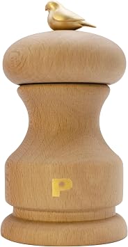 Bisetti Bird Pepper Mill Natural Beechwood Finish With Adjustable Carbon Steel Grinder, 11 cm / 4.33 Inch, Made in Italy