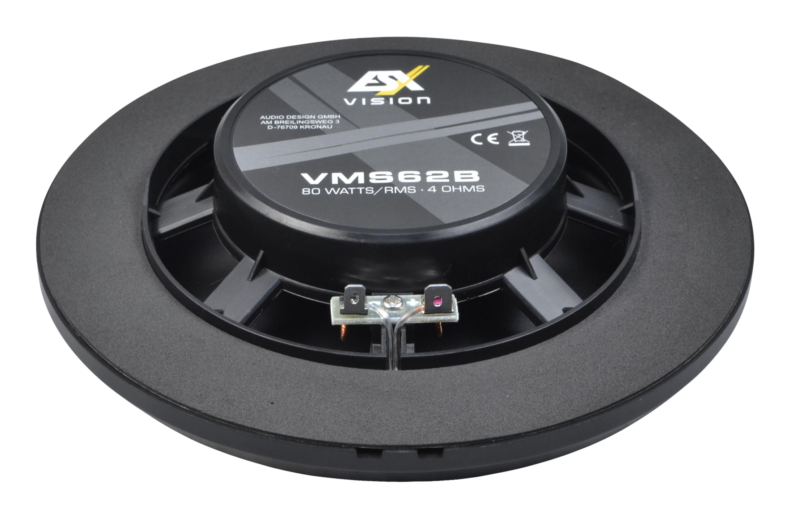 ESX VMS-62B - schwarzer 16,5 cm 2-Wege-Koax für Marine/Outdoor/Caravan | extrem flach - Einbautiefe 2,5 cm | UV-Beständig und feuchtigkeitsresistent | 1 Paar