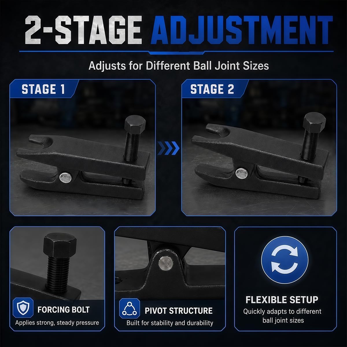 Universal Ball Joint Separator Tool, Vehicle Ball Joint Removal Tool Adjusts from 1-1/2" to 1-7/8", Heavy Duty Puller for Separating Arms Tie Rods Balls Joints on Cars Trucks ATVs
