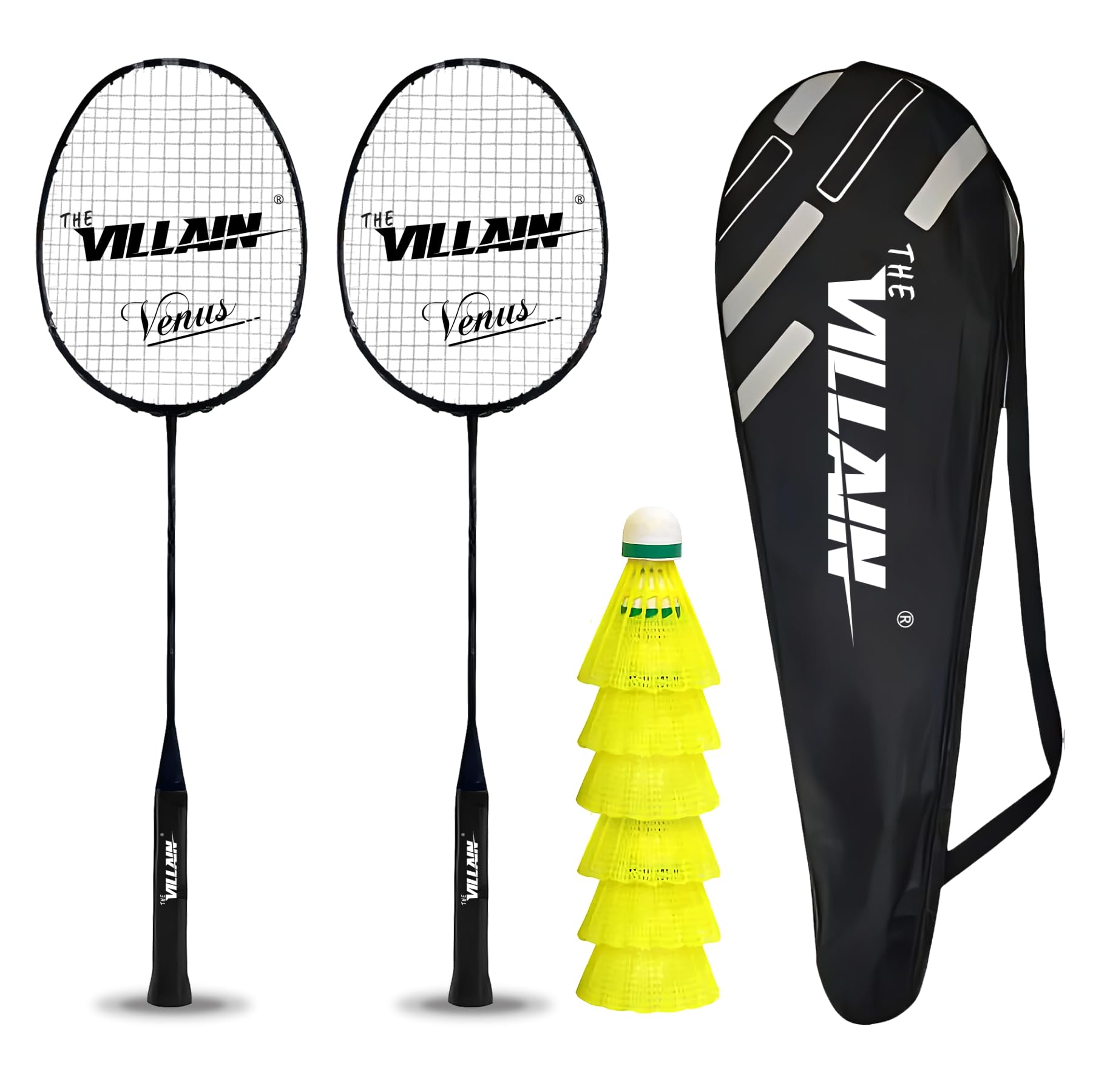 THE VILLAIN Venus Single Shaft Professional Badminton Rackets Set with 6 Pcs Plastic Shuttles - Lightweight and Durable-image-23