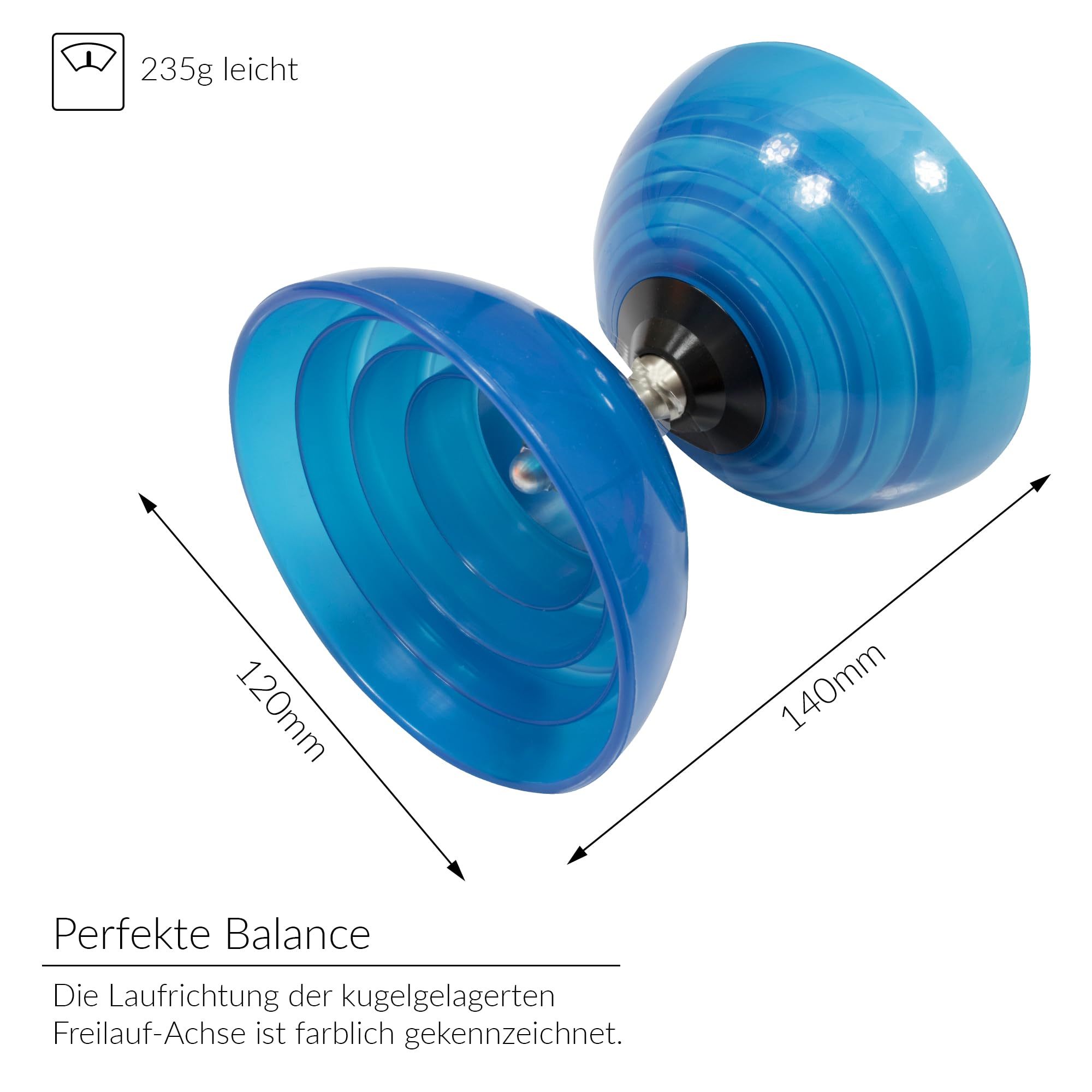 Diabolo-Set mit Henrys Beach Free Freilauf-Kugellager Diabolo - Profi-Set (blau)