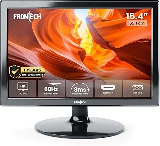 FRONTECH 15.4 Inch HD LED Monitor, Refresh Rate 60 Hz,1280 x 800 Pixels, Wall Mountable Slim Stylish Design with 16.7M Colors, HDMI & VGA Ports, Built-in Power Supply (MON-0068,Black)