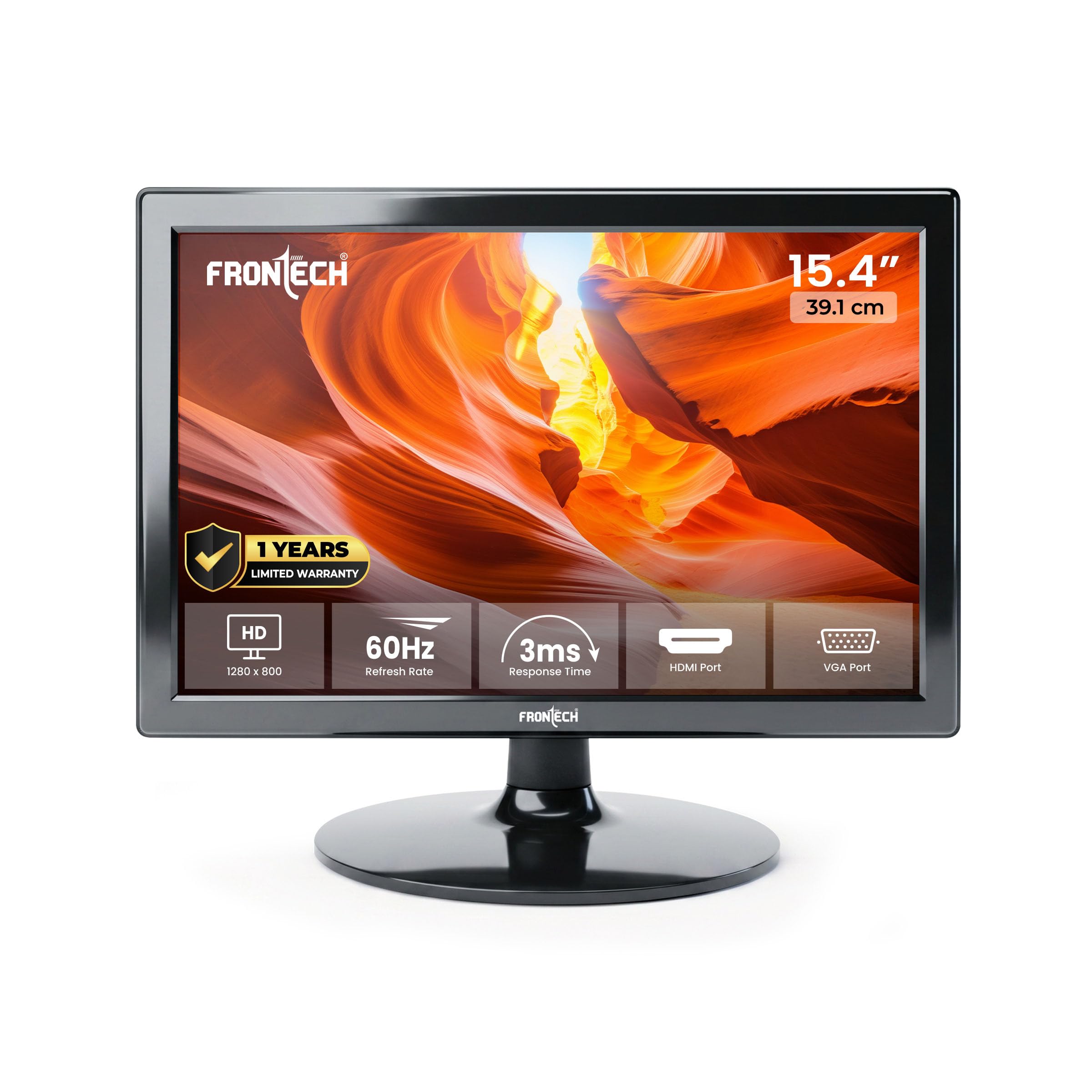 FRONTECH 15.4 Inch HD LED Monitor | Refresh Rate 60 Hz,1280 x 800 Pixels | Wall Mountable Slim Stylish Design with 16.7M Colors | HDMI & VGA Ports, Built-in Power Supply (MON-0068,Black)-image-10