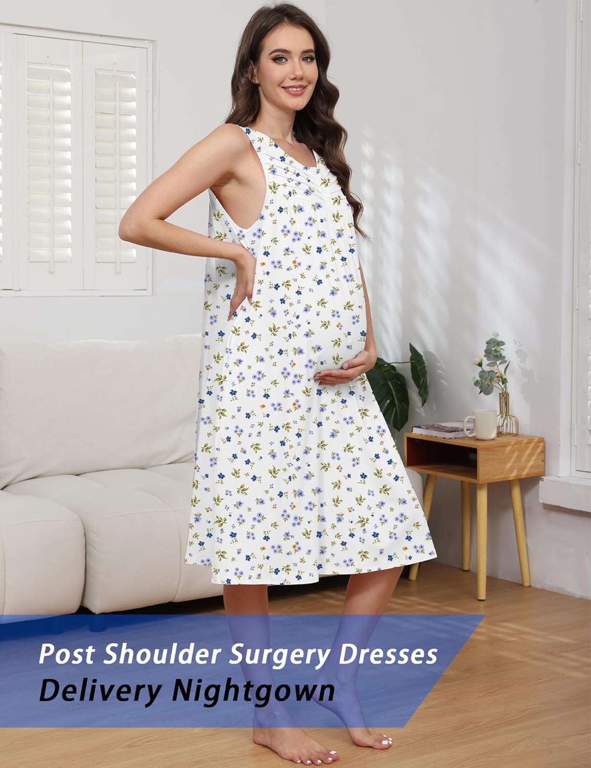 Hospital Gowns for Women Tear Away Snap Open Back Post Shoulder Surgery Sleeveless Adaptive Clothing with Pockets - Image 6