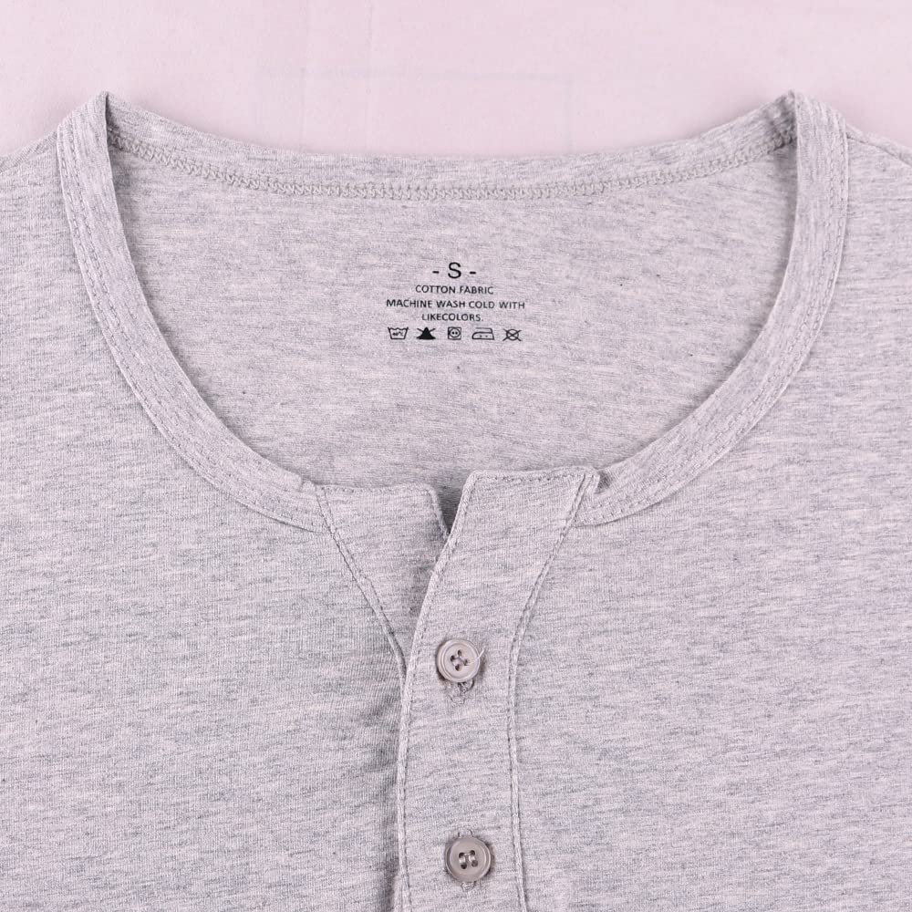 Uomo Henleys Casuale Manica Corta Maglietta Singolo Pulsante abbottonatura Plain v Neck Camicie in Cotone