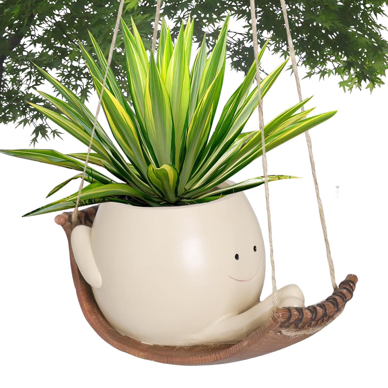 Vaso Per Piante Sospeso Con Faccia A Dondolo | Fioriera In Resina Per Interni/Esterni | Decorazione Giardino Originale 13x11cm