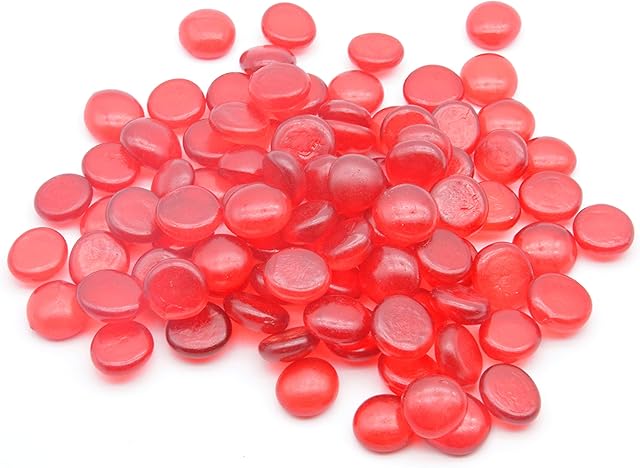 ARSUK 170-180pcs Decorative Glass Pebbles, Stones Beads Rounded Gems Flat Marble, Vase Filler, Fire Artificial Crystal Gemstones for Aquarium, Mosaic Tiles Vases Craft, Garden Flowerpot (Red Pebbles)