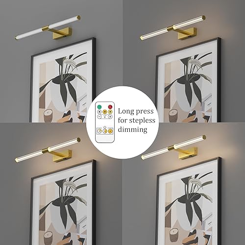 Miniatura 4 de Luz de imagen inalámbrica dorada, funciona con pilas, luz de imagen de 23.6 pulgadas para pared, luz de imagen recargable con control remoto para