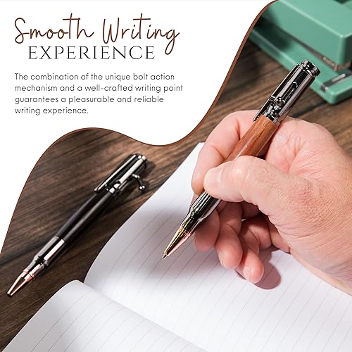 Miniatura 5 de Bolt Action Pen - Bolígrafo de bala (juego de 2) - Bolígrafo genial con clip de forma clásica - Agarre de madera de caoba y ébano - Bolígrafo de