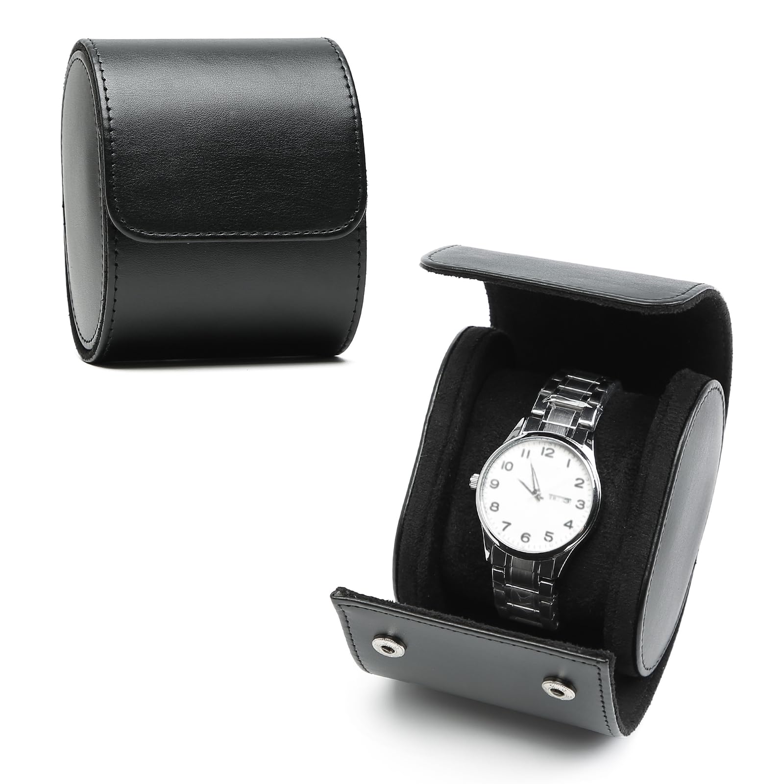Boîte à Montre Homme, Étui Montre Voyage Cuir, Luxe PU Cuir Etui Montres pour 1 Montres, Boite a Montres Portable Coffret Rangement Rétro Classique, Pour Coffret Cadeau Noël Anniversaire