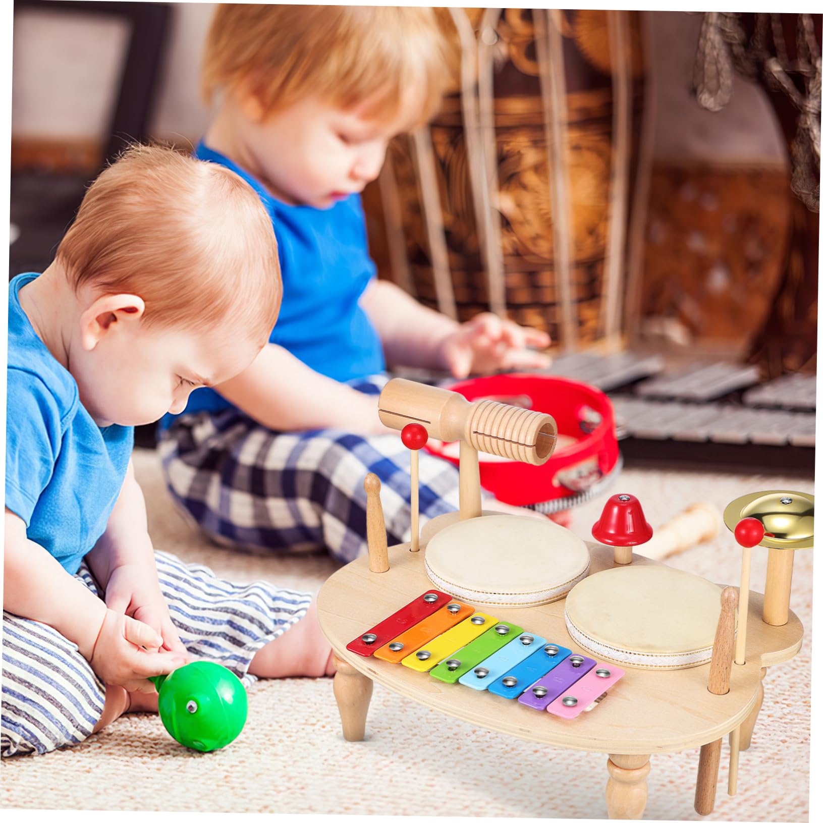 ibasenice Instrumentos de Percusión de Madera Xilófono Batería Pandereta para Música y Iluminación Herramienta Melódica de Madera Instrumentos Musicales