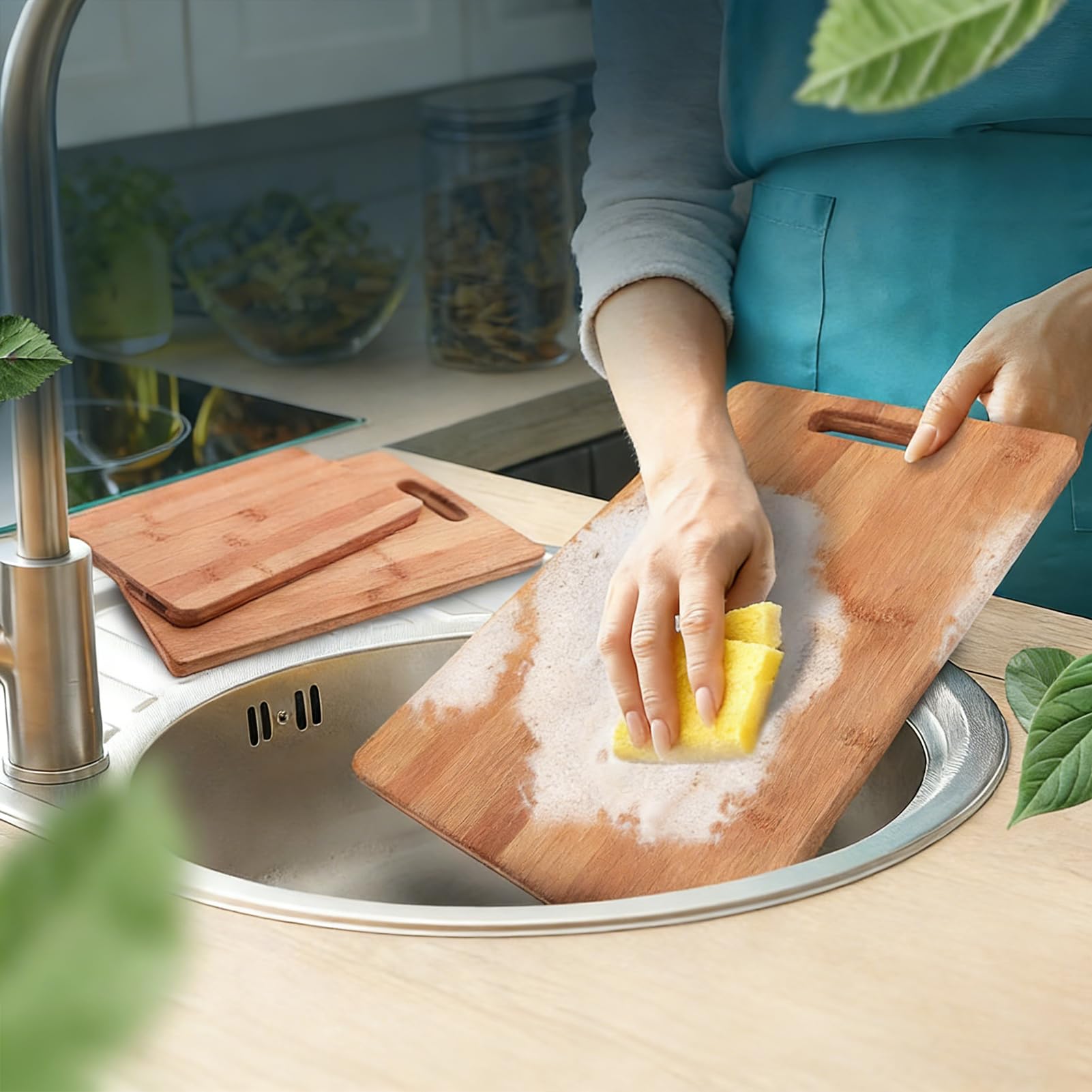 Tavola da taglio in legno 3PCS, Tavola da taglio a prova di bambù a prova di scivolo, Grado alimentare doppio lato, Tavoli da taglio a tappeto per carne, verdure