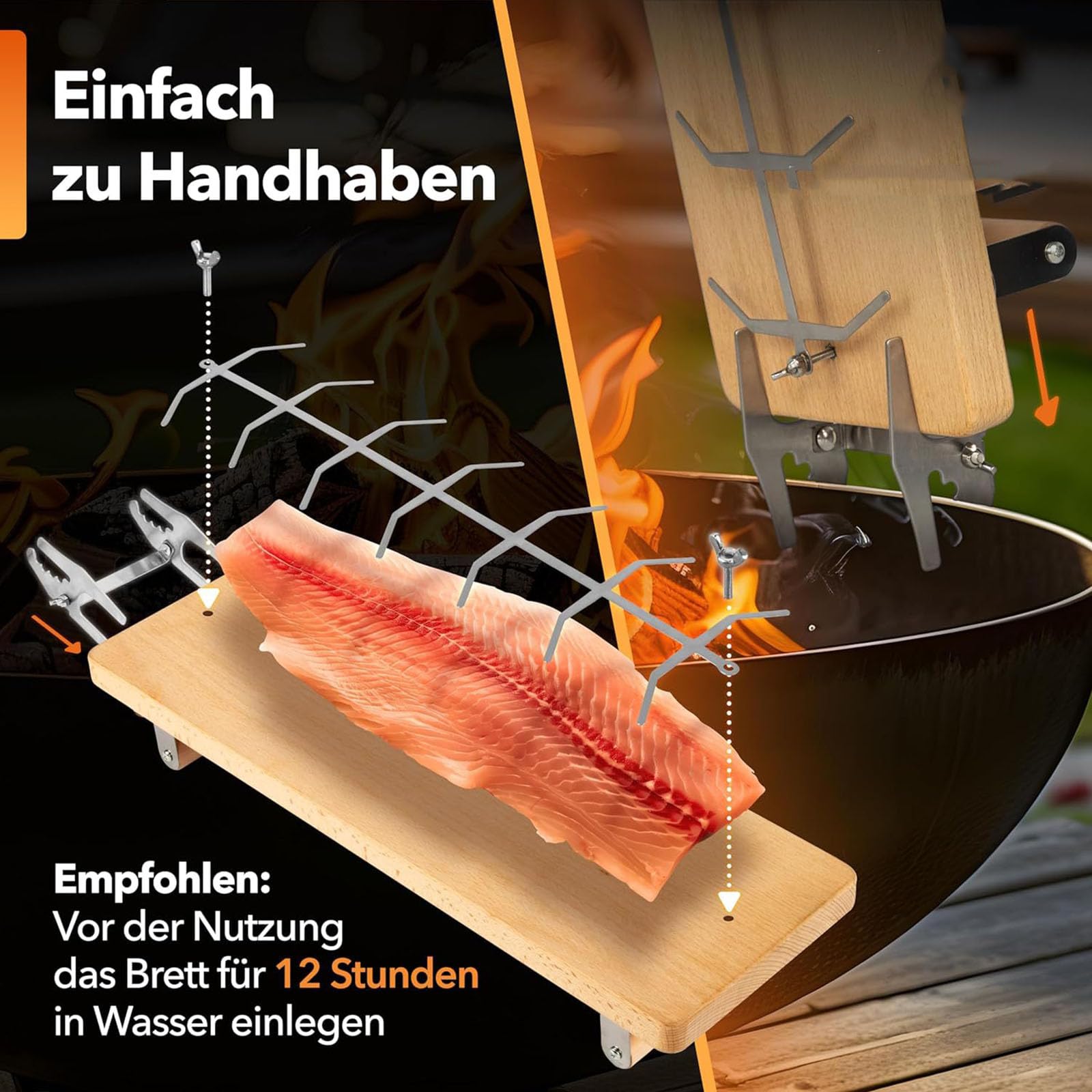 Innovativo viso per preparare il salmone con clip regolabili e in acciaio inox, supporto per pesce barbecue