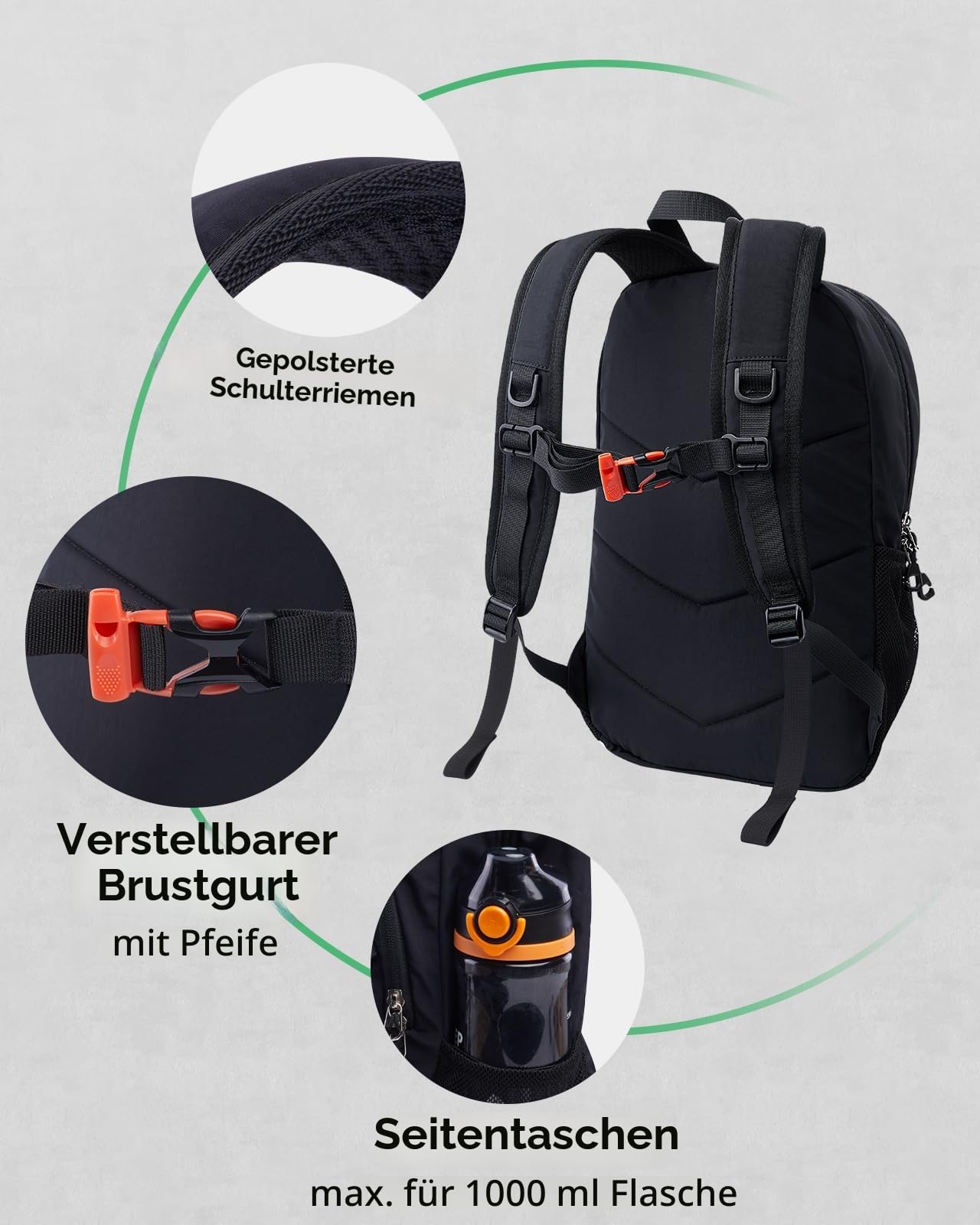 WATERFLY Rucksack Klein Wanderrucksack 12L: Leicht Tagesrucksack Mini Sport Backpack Outdoor Daypack mit Abnehmbare Brustschnalle für Wandern Reisen Camping Fahrrad Herren Damen