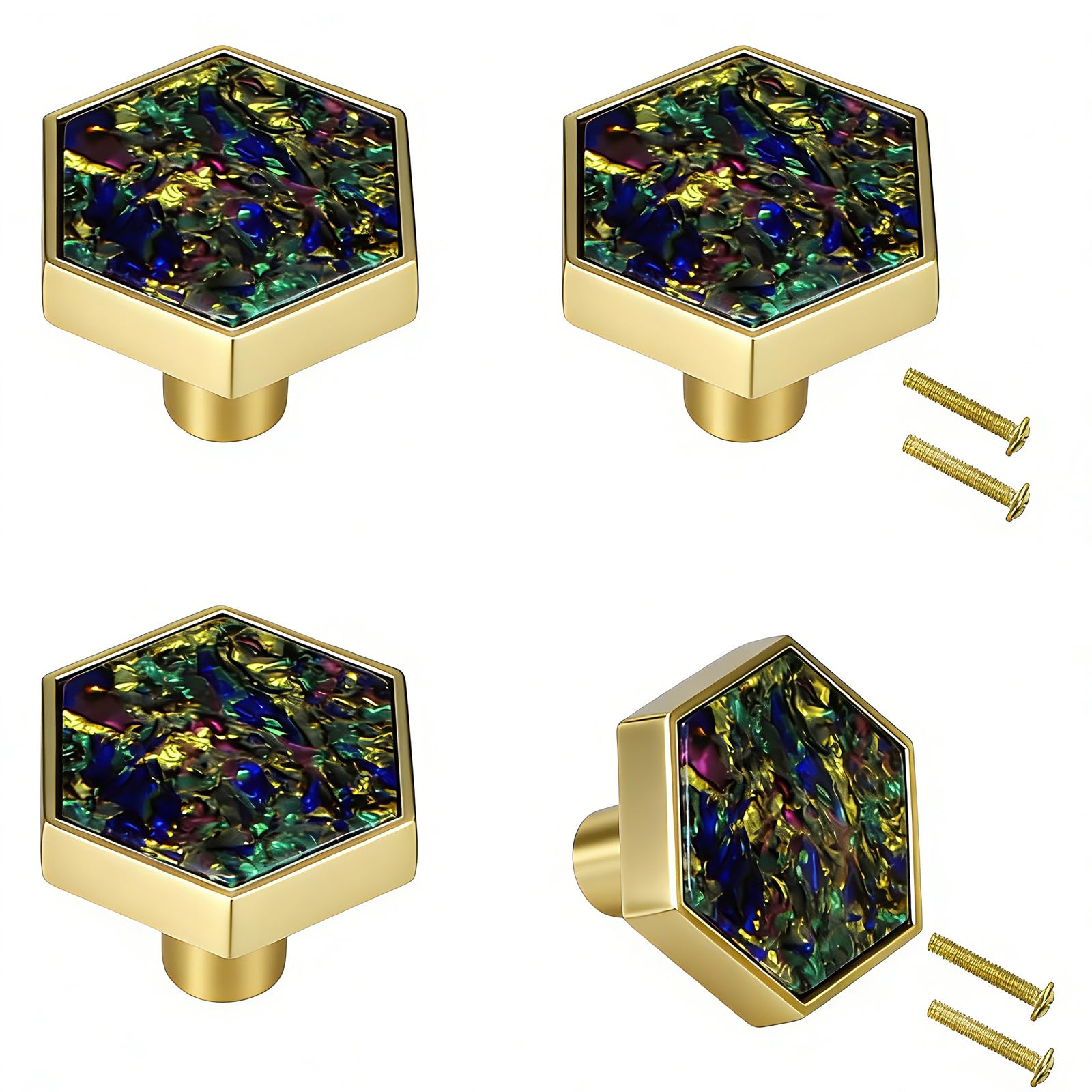 Brosay Hexagon Cabinet Knobs 4Pcs Gold Dresser Drawer Knobs Modern Furniture Knob and Handles Kitchen Cabinet Handle with Zinc Alloy Cupboard Door