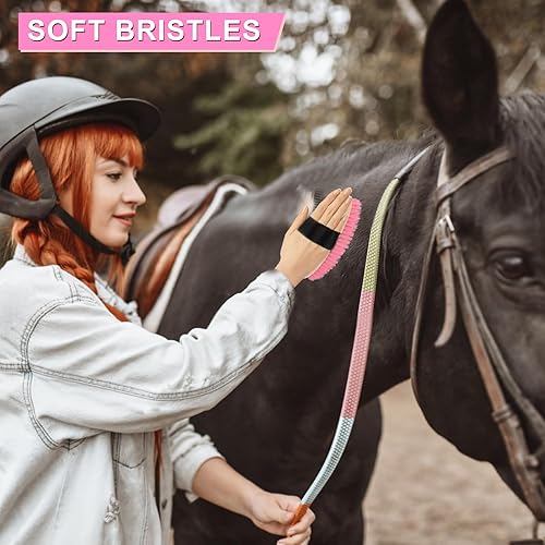 Horse Grooming Kits, 9 Pieces Pink, Includes Tote Bag, Bathing Supplies Sweat Scraper Bathing Sponge, Hoof Pick, Curry Comb for Horse Riders Beginners(Pink)