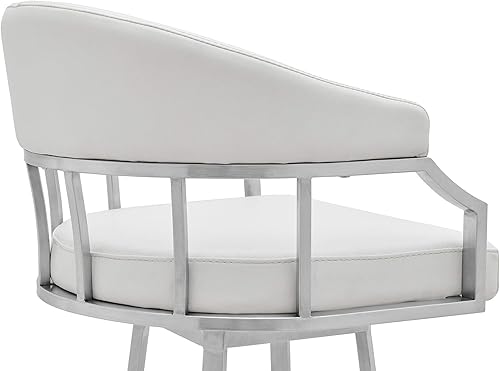 Miniatura 7 de Armen Living Valerie - Taburete giratorio de 30.0in de altura de barra y encimera de piel sintética blanca con acabado de acero inoxidable cepillado