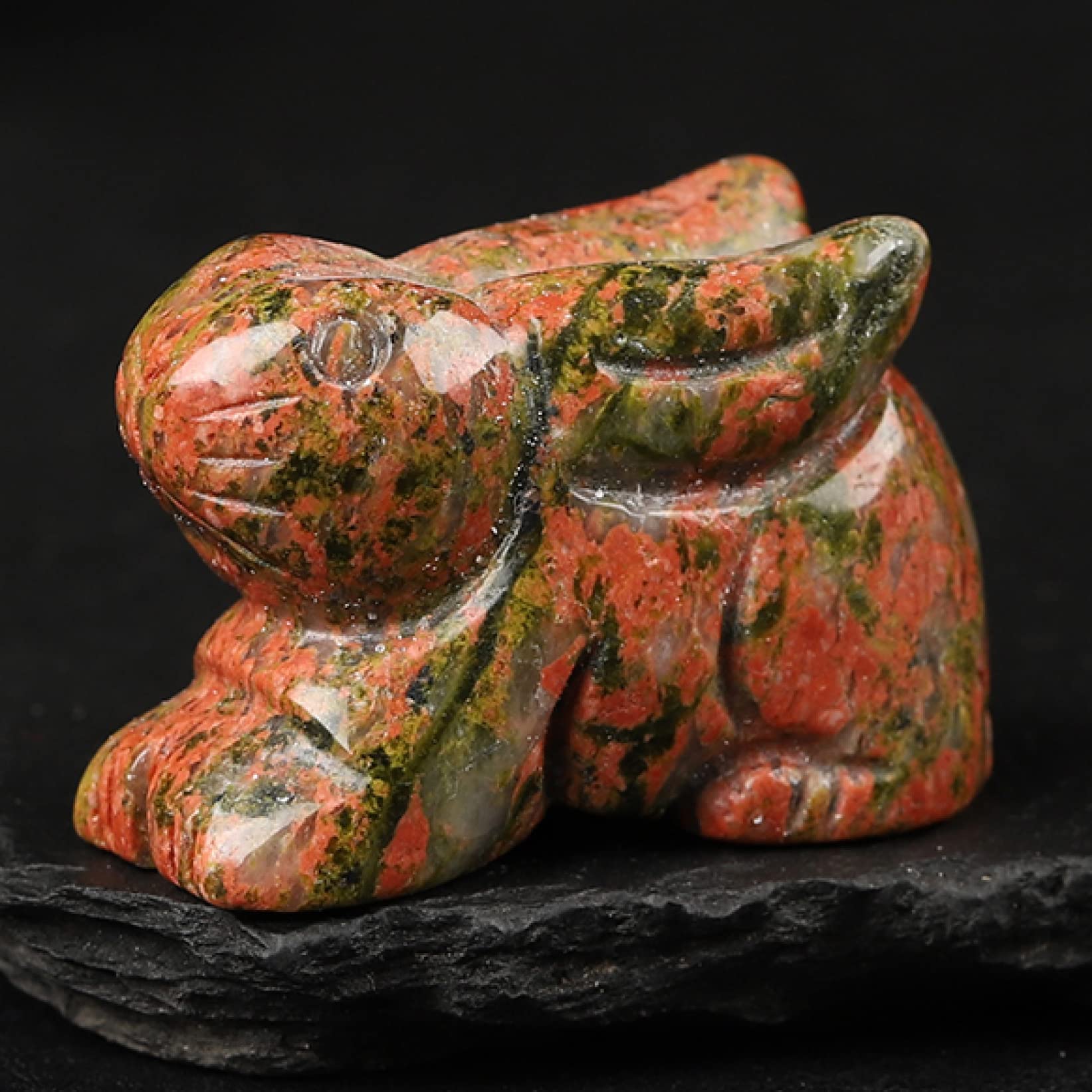 SnamicE Natural crystal rough 1.5 Inch Rabbit Statue Natural Gemstone Animal Statue Carving Stone Desk Home Decoration Handmade Artware Gift,Flowers Green-1.5in 1pc