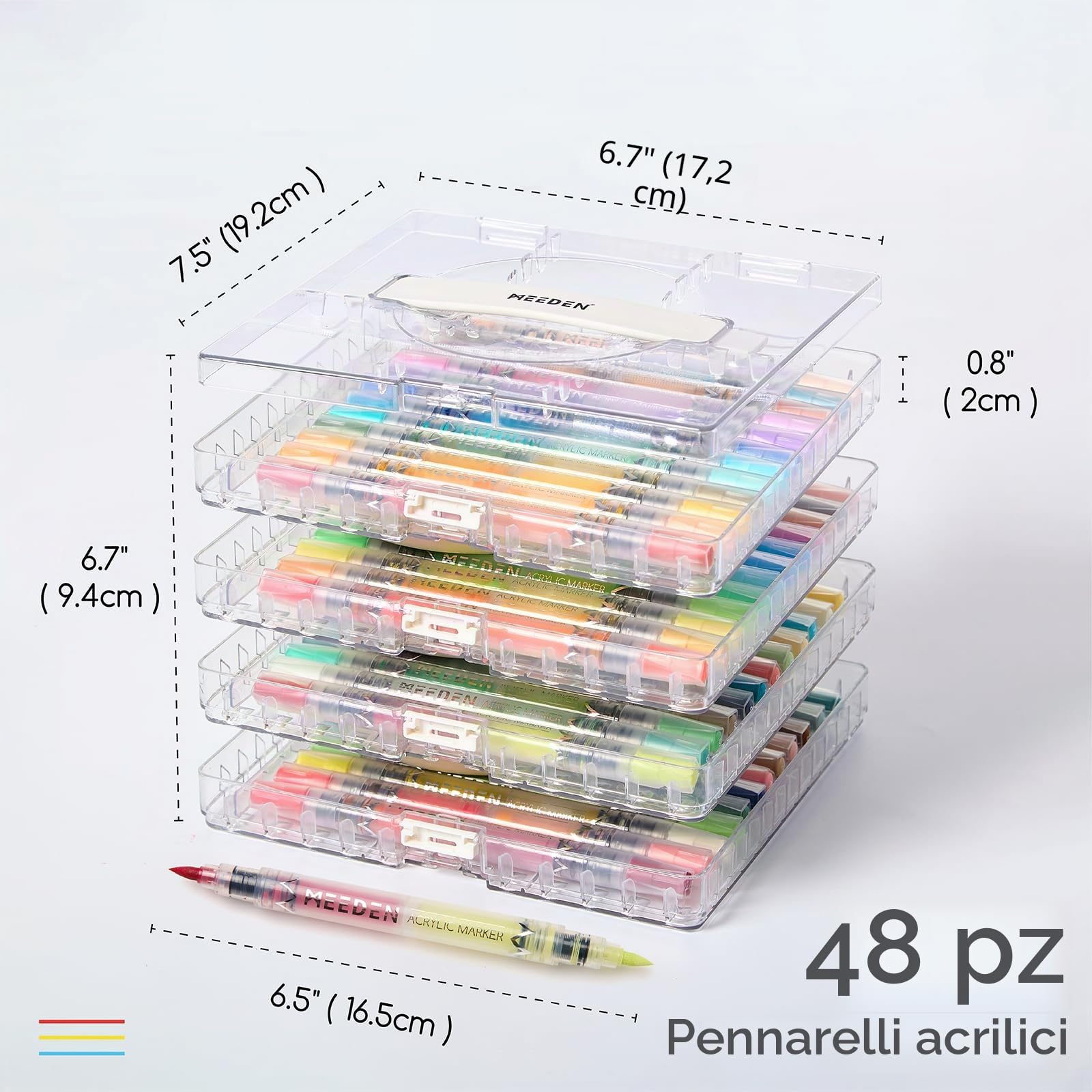 MEEDEN Pennarelli acrilici a doppia punta: 96 colori/48 pennarelli acrilici con controllo automatico dell'inchiostro per forniture artistiche, penne ad asciugatura rapida per roccia, legno, tela