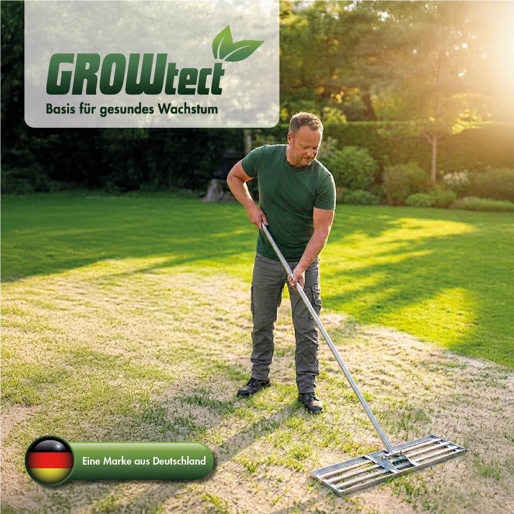 Rasenrakel 76x25cm inkl. 2m Stiel – Levelawn zum Sanden von Rasenflächen & Ebnen von Rasentragschichten – 3-teiliger geschraubter Gerätestiel für Stabilität