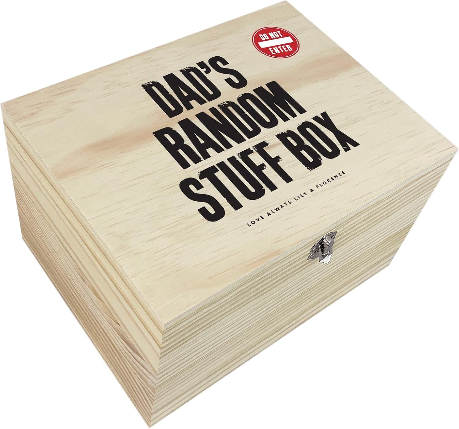 The Lovely Keepsake Company Brown Personalised Random Stuff Pine Wooden Memory Box | Father's Day Present | Custom Wood Keepsake Box | Add Your Own Text | Metal Hinges & Clasp | W16cm X D11cm X H9cm