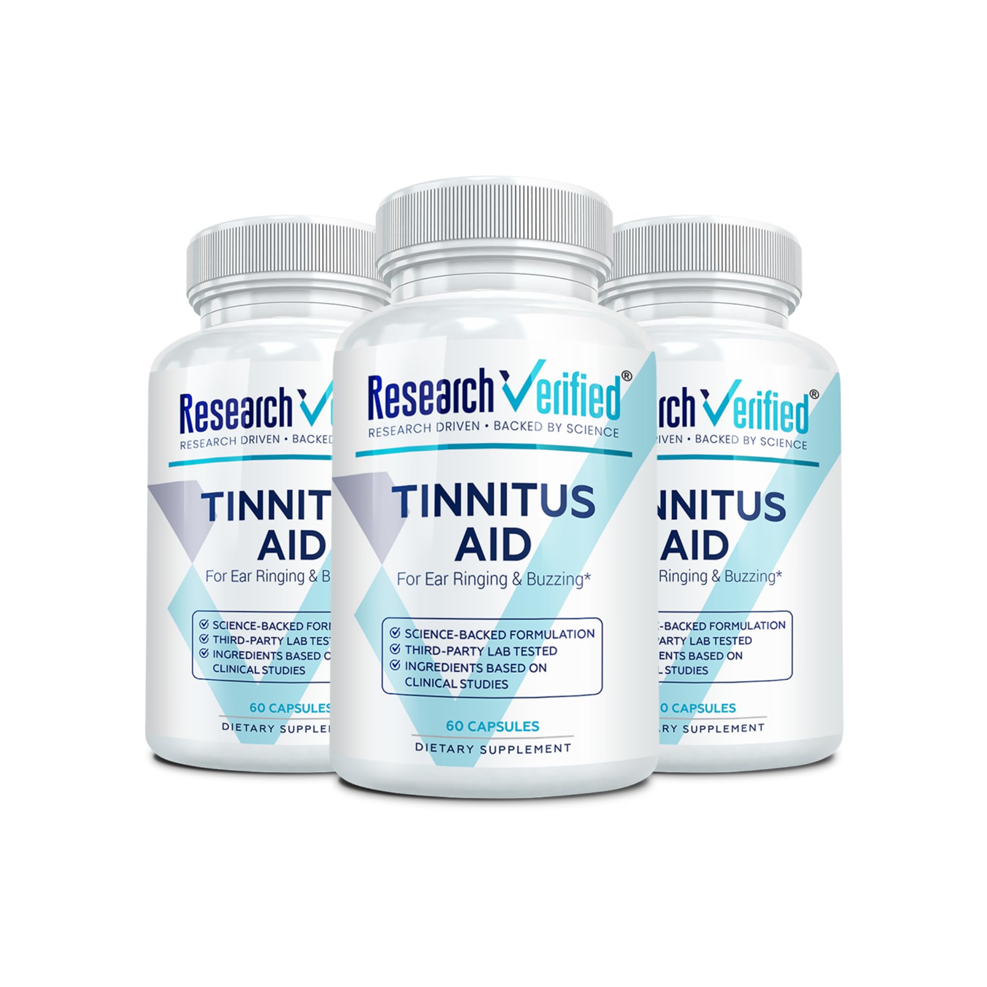Research Verified Tinnitus Aid - Lessen Internal Ringing - Ginkgo Biloba, Vitamin C, Full Spectrum B Complex Blend, Magnesium - 3 Month Supply - Vegan - Made in The USA