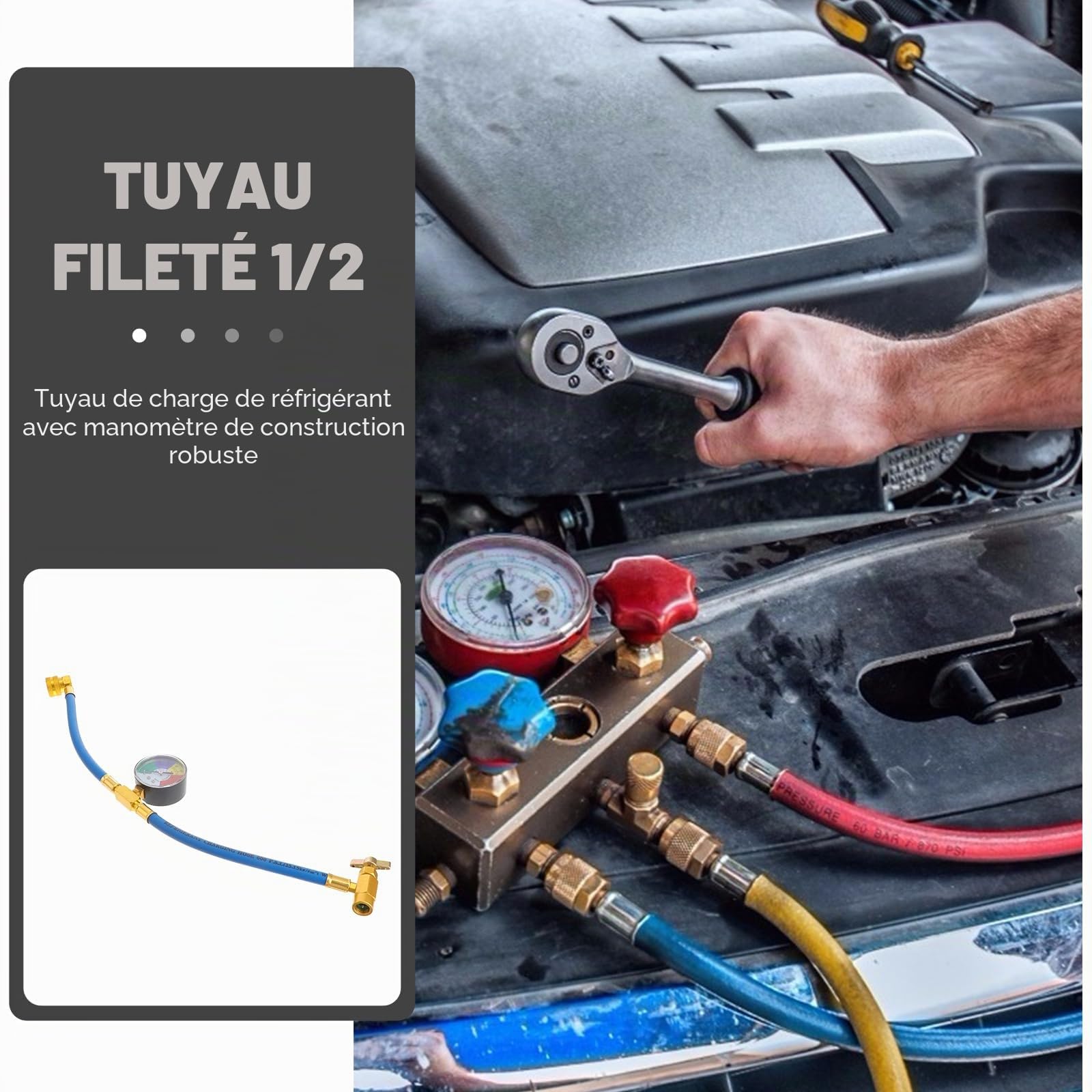 FAVOMOTO Tuyau de remplissage de liquide frigorigène pour voiture R134a R134a - Tuyau de recharge pour réfrigérant avec raccord 1/2" R134a R12