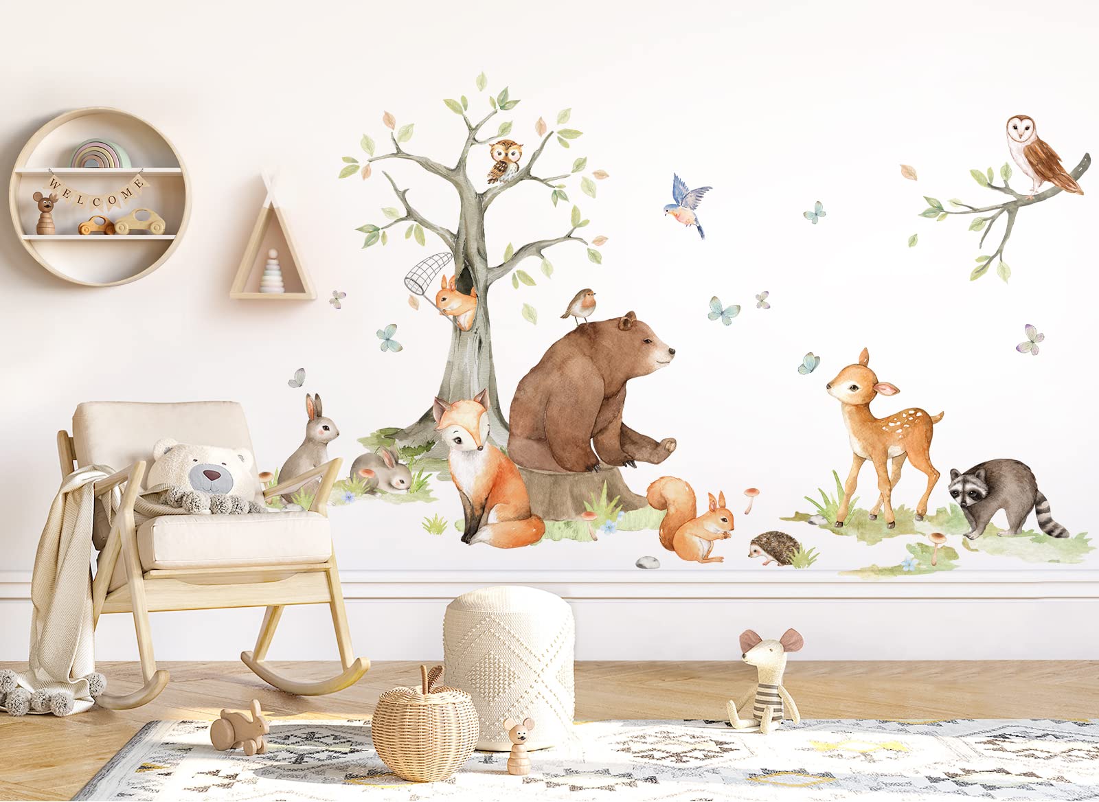 Wandsticker XXL Waldtiere mit Baum Wandtattoo für Babyzimmer Wandaufkleber Kinderzimmer Wanddeko DK1109-5