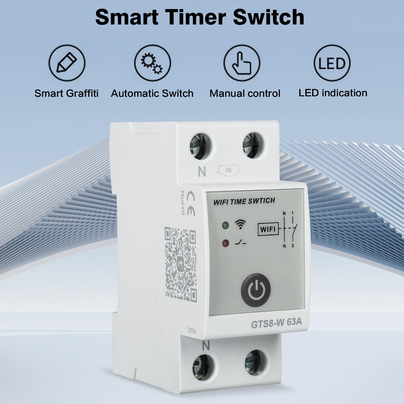 Programmateur Intelligent WiFi GTS8-W AC220V Commutateur de Contrôle Horloge Modulaire de Télécommande Domestique Intelligent Compatible avec TUYA APP(2P-63A)