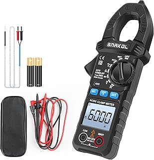 Digital Clamp Meter Multimeter Tester 6000 Counts Amp Volt Meter Auto-ranging for AC/DC Current & Voltage Tester, Resistance, Capacitance, Continuity, NCV, Frequency,Temperature Thermocouple