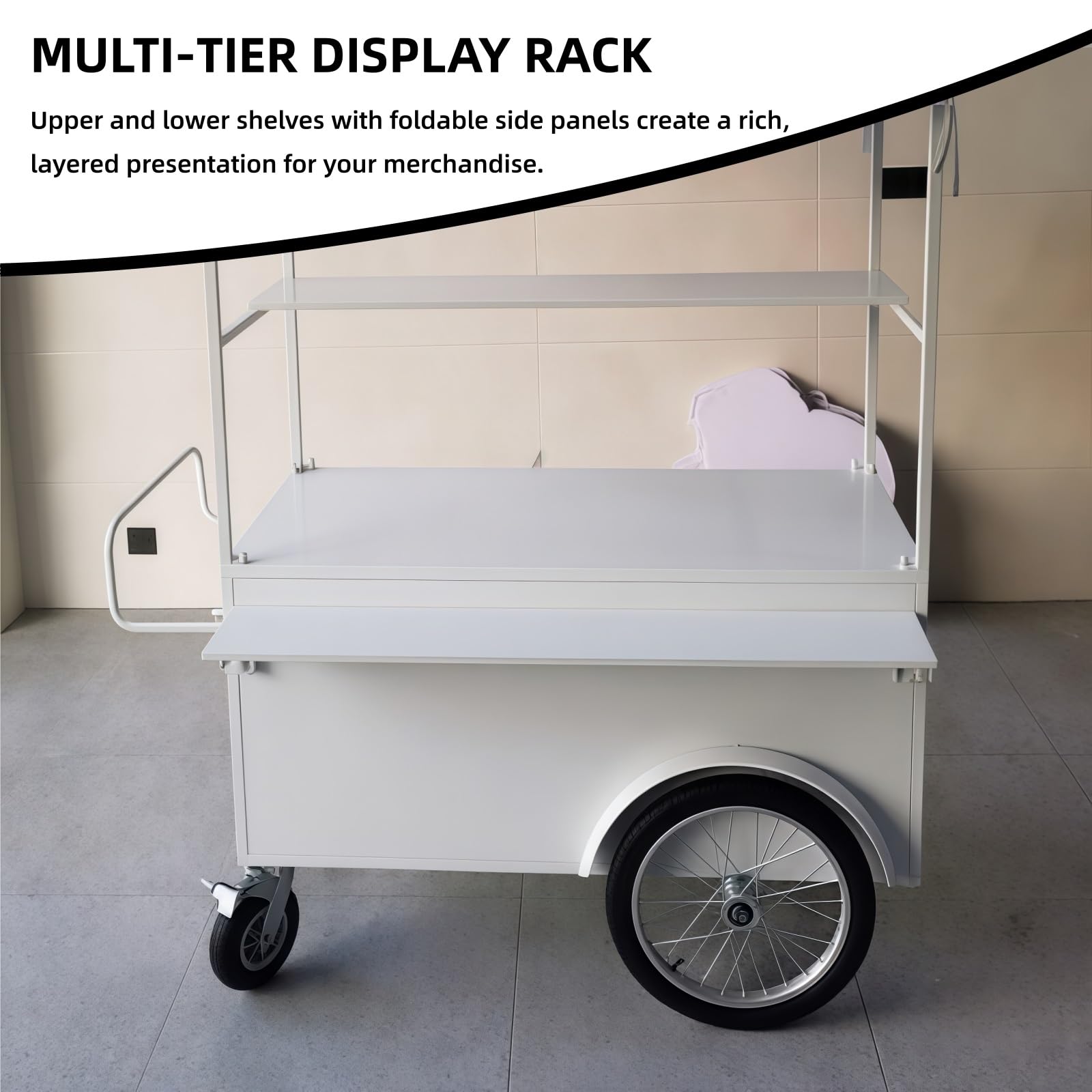 Blumen Verkaufswagen mit Lenkrollen, Mobiler Imbisswagen Tragbar for Marktstände, Außenverkauf und Pop-up Veranstaltungen(Yellow,55.1in/140cm)