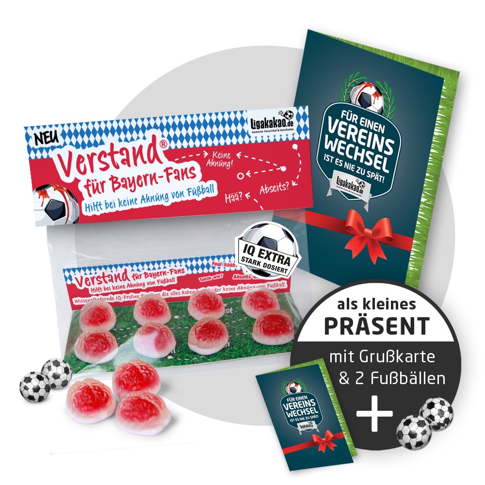 VERSTAND Für Bayern-Fans – Lustiges Fruchtgummi-Geschenkset Mit IQ-Pralinen, Inkl. Grußkarte – Ideal Zum Ärgern & Lachen
