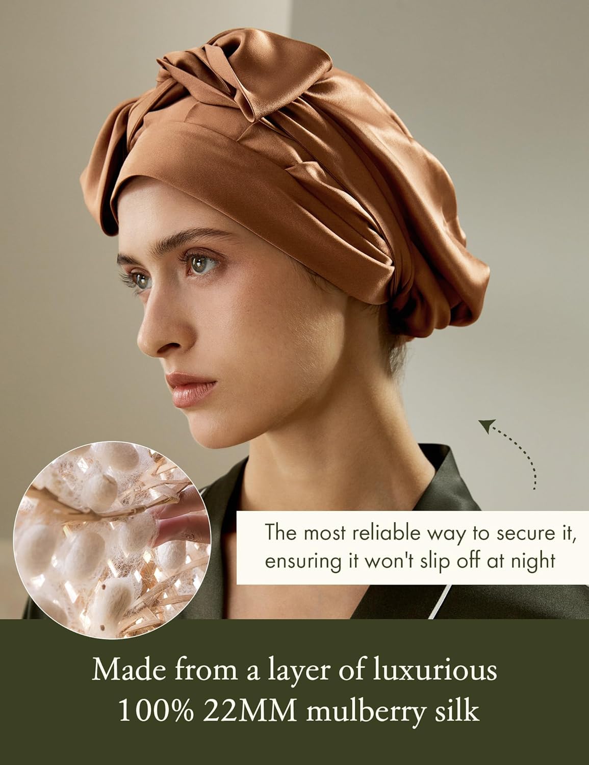 LilySilk 100% Pure Mulberry Silk Sleep Cap Womens Bonnet for Sleeping & Hair Care Night Band Head - Image 2