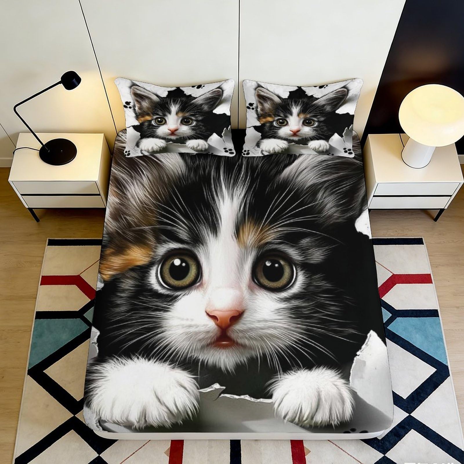 Jqzkxnhpbr Style-3 3D Printed Cute Kitten Fitted Sheet Microfiber Soft Animal Bed Cover For Bedroom Guestroom Dorm Mattress Protection Decor 90X200x25cm