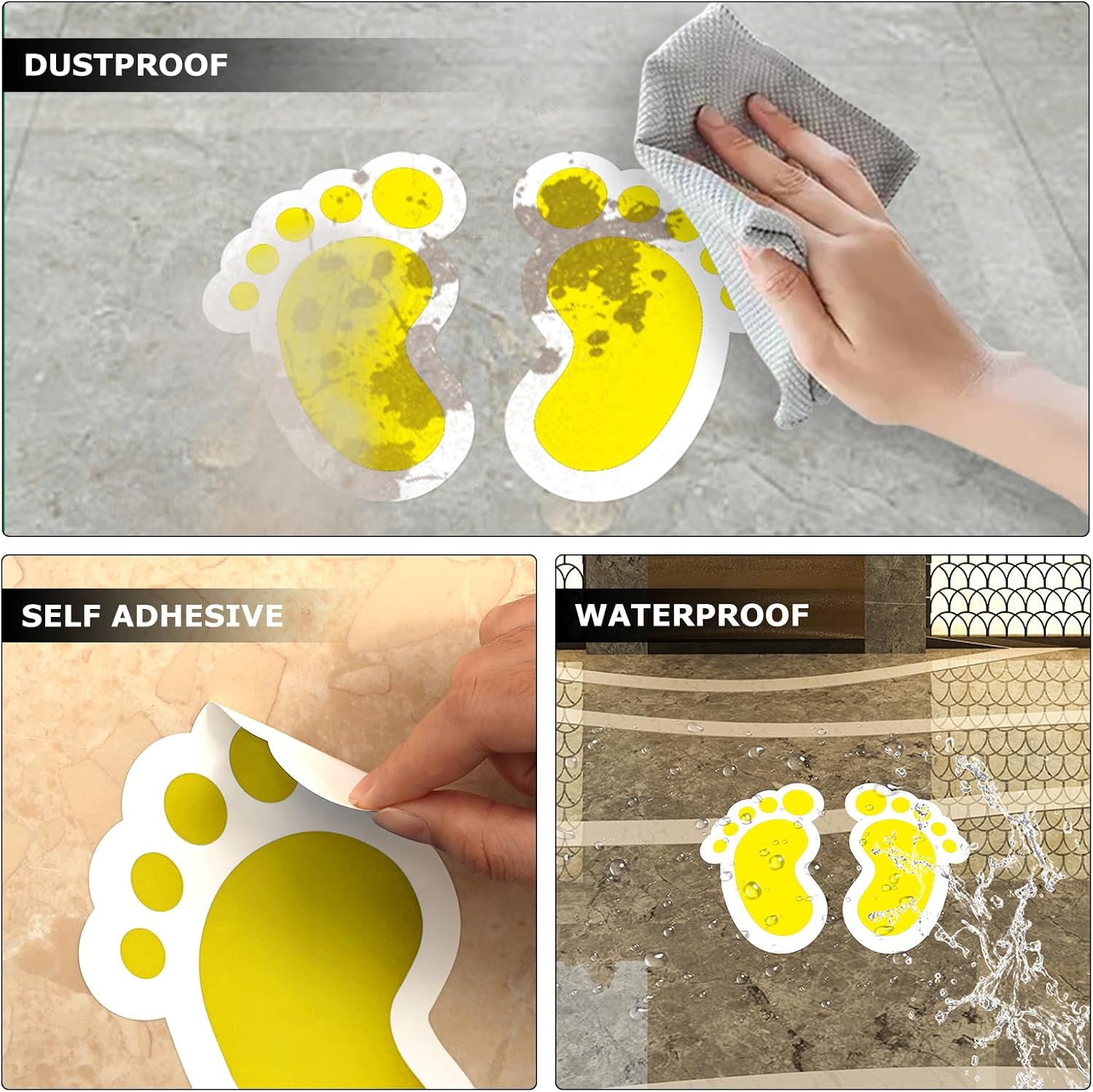 Yellow Footprint Stickers 4 × 6 Inches Vinyl Self Adhesive Kids Floor Decals Waterproof Foot Print Sticker for Business School Office Wall Stairs 20 Pairs