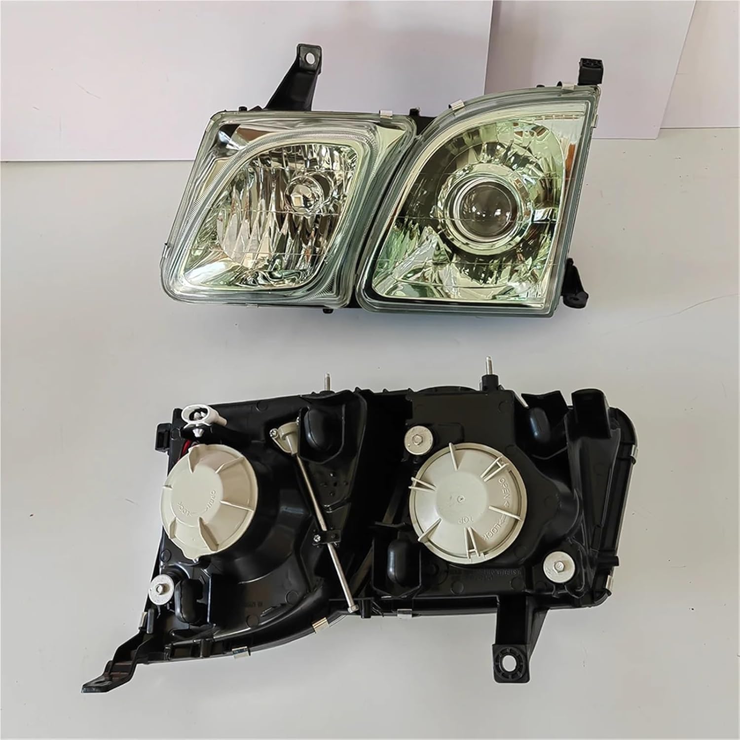 2Pcs Green Base Headlight LX470 UZJ100 Compatible With Lexus 1998-2007 Factory-Style Unbreakable Tempered Clear Glass Lens