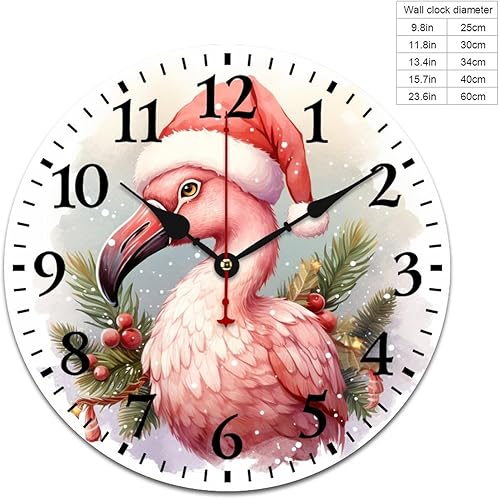 Miniatura 2 de Relojes de pared de 10 pulgadas, sombrero de Navidad, flamenco, reloj colgante de madera, silencioso, sin tictac, números arábigos, estilo país,