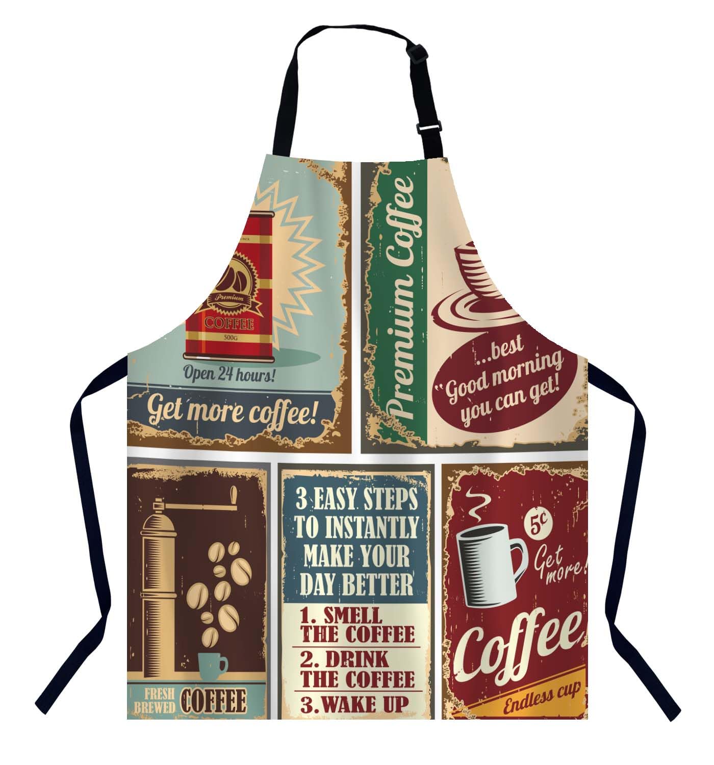 Bgbdeia Women's Vintage Coffee Posters Kitchen Apron For Men, Unisex Adjustable Cooking Apron, Waterproof Apron For Home Kitchen, Restaurant, Coffee House